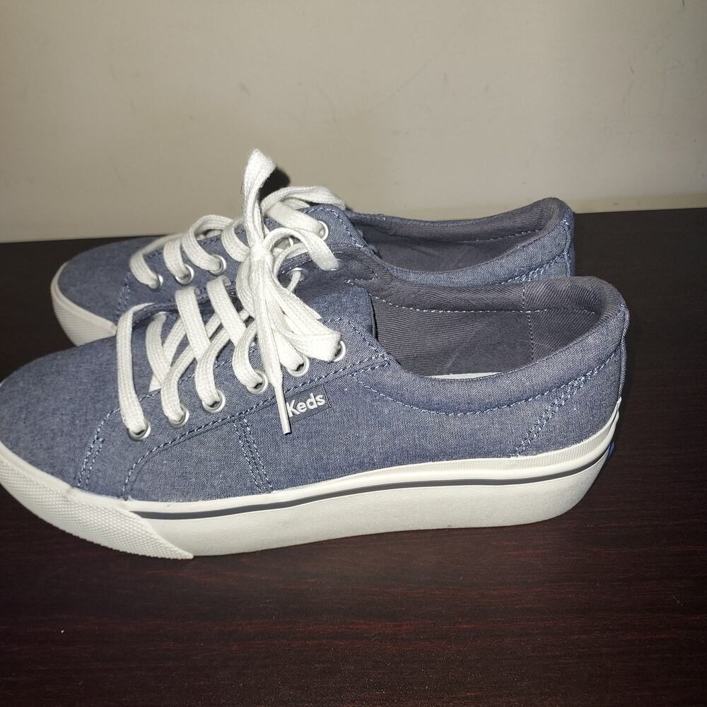 Keds Women's Sneakers 6.5M Platform Lace Up Low Top Jump Kick Duo Chambray Blue - Picture 2 of 15